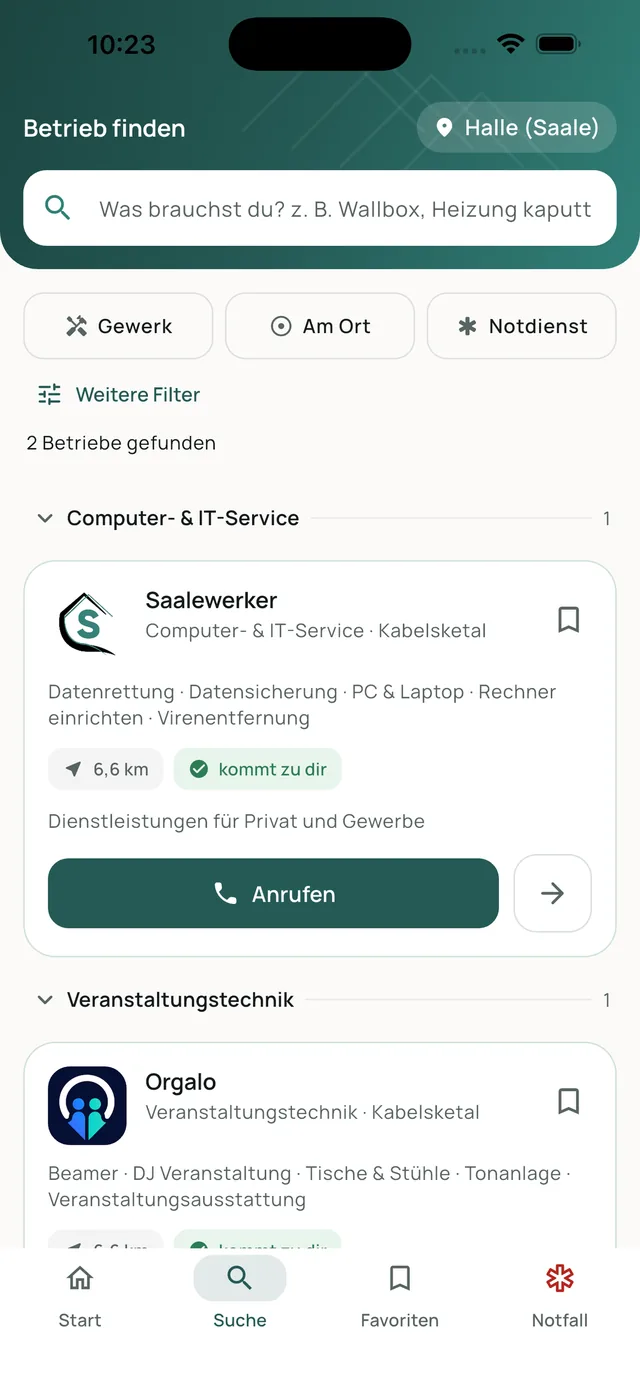 Suche in der Saalewerker-App